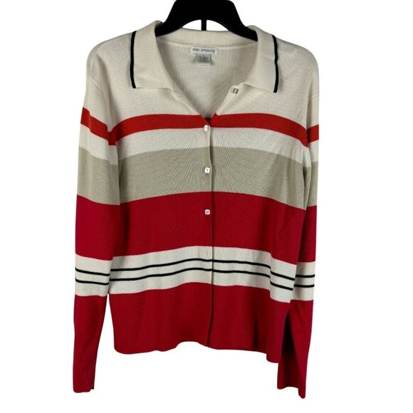 Erik Spencer Women Button Up Striped Long Sleeve Cardigan Sweater Size L - Picture 1 of 8